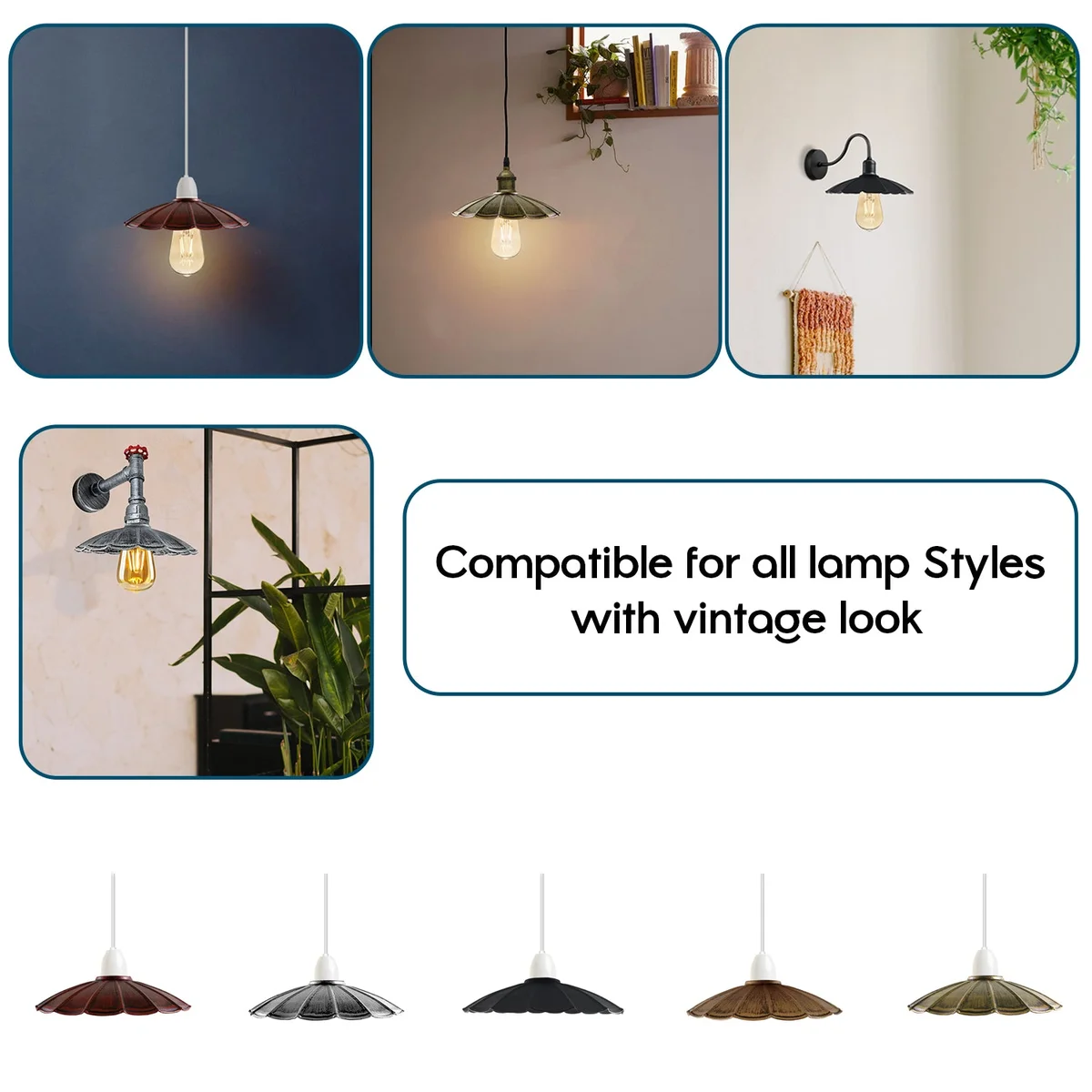 Vintage pendant lamp shade painted brushed copper metal, simple circular design, 22cm across, 6cm tall.