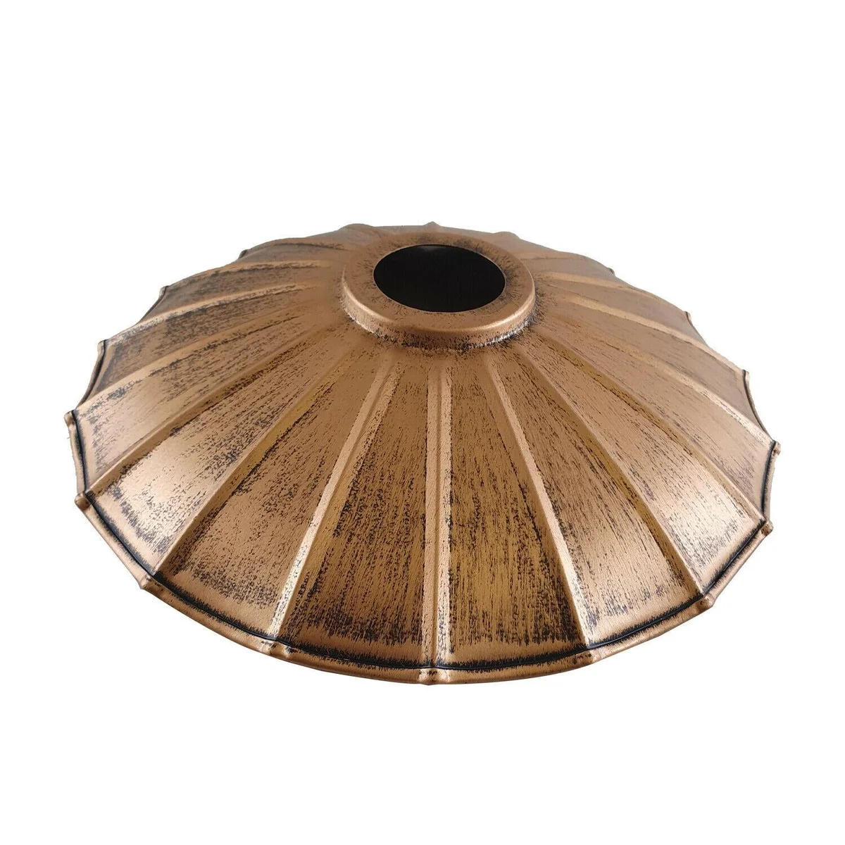 Vintage pendant lamp shade in brushed copper, metal design, 22cm diameter, 6cm height, easy ceiling mount.