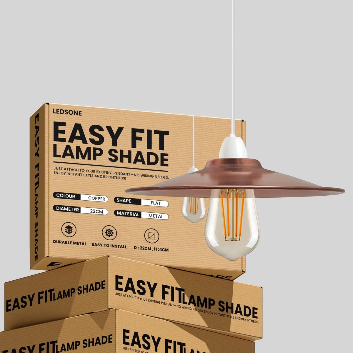 Metal flat ceiling lampshade with spray‑painted finish, black interior, 22cm diameter, classic vintage style.