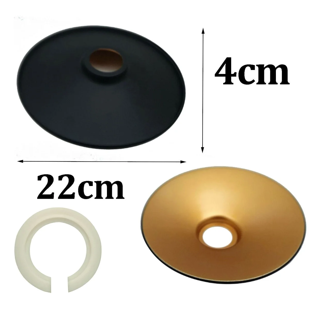 Metal flat ceiling lampshade, 22cm diameter, spray‑painted vintage style with black interior, suitable for E27/D22 bulb.