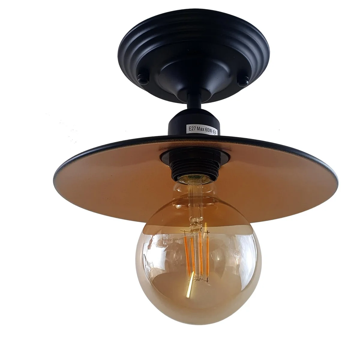 Black metal ceiling light fixture with gold inner finish and 14cm shade.
