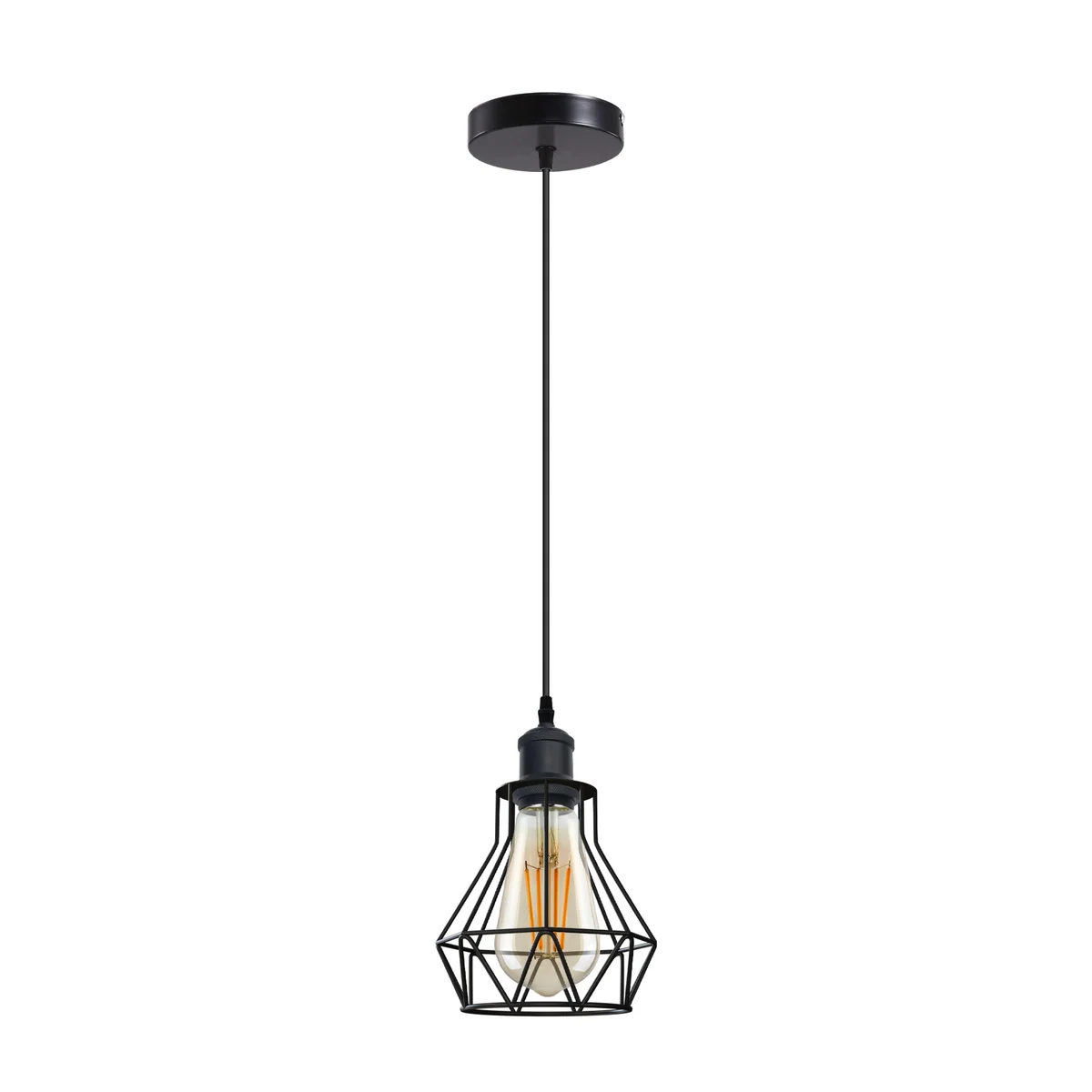 Black metal ceiling light cage pendant with 95 cm PVC cable and E27 holder