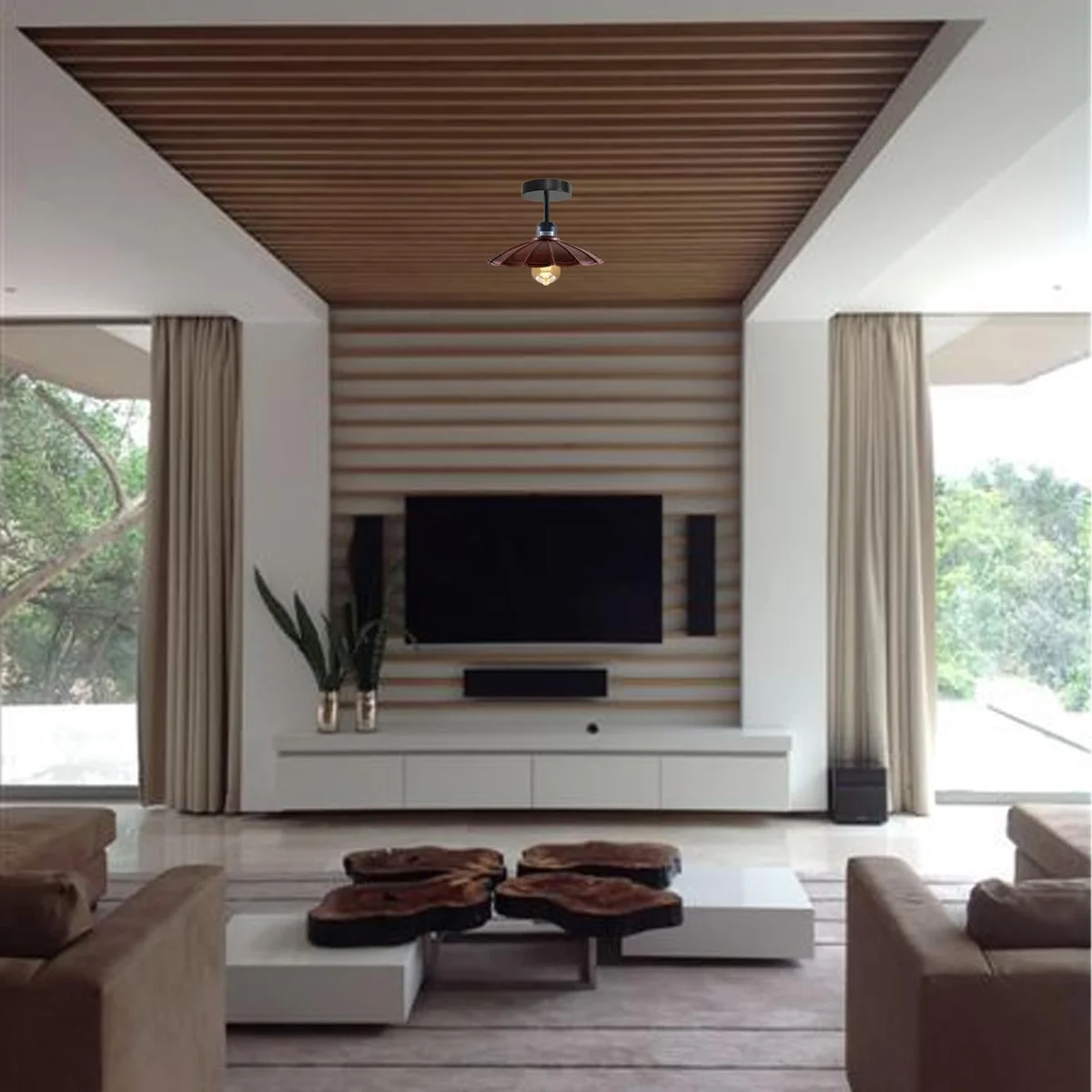 Black metal decorative pendant light with recessed shade, modern industrial style, E27 base, 10cm ceiling plate.