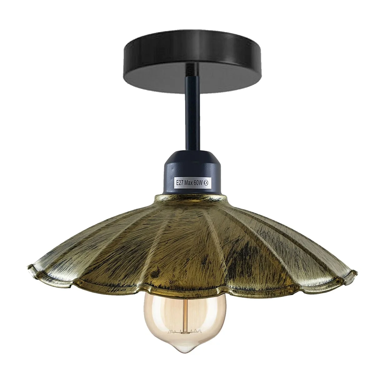 Industrial ceiling pendant lamp with a metal shade in black, brushed copper, rustic red, brushed silver or brushed brass.