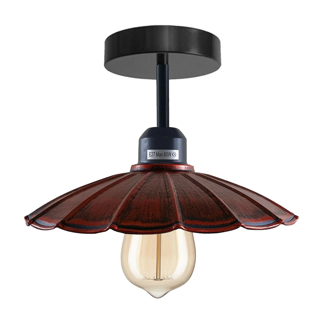 Modern industrial ceiling pendant lamp with metal shade in black and brushed silver.