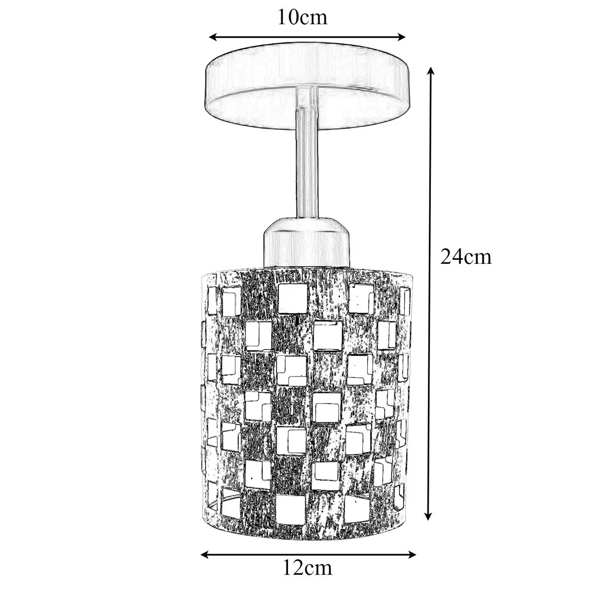flush ceiling light with metal circular plate, black brush‑copper style, E27 base.