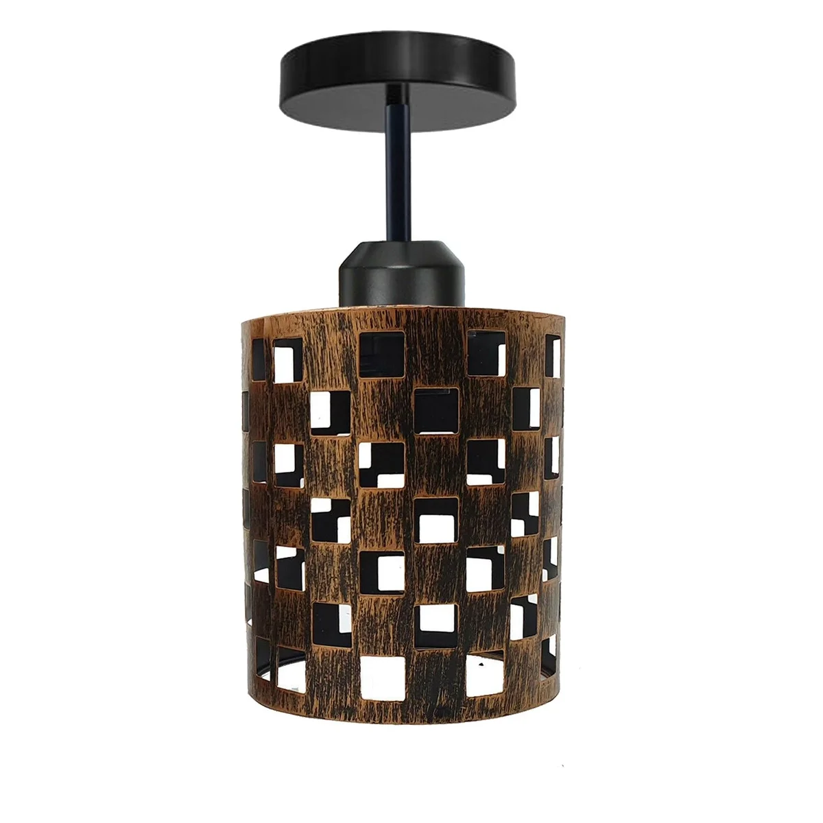 E27 ceiling lamp with sleek metal housing, black finish, flush mount ceiling design, showing optional E27 base.