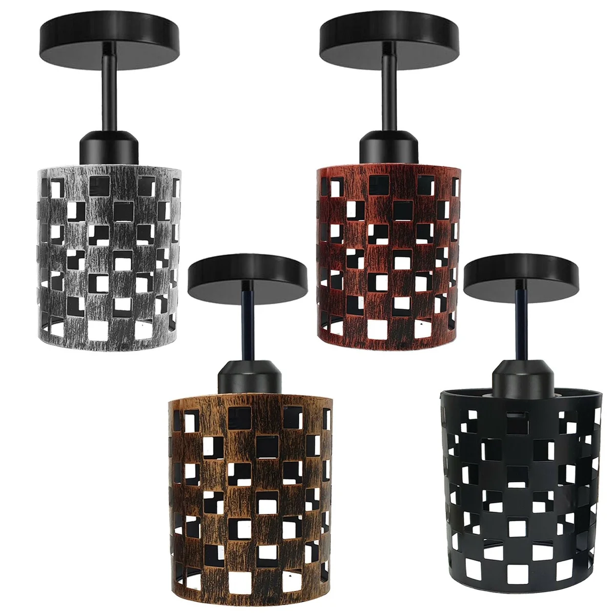 Metal ceiling light in brushed silver, flush mount metal housing with E27 base, round 10cm plate.