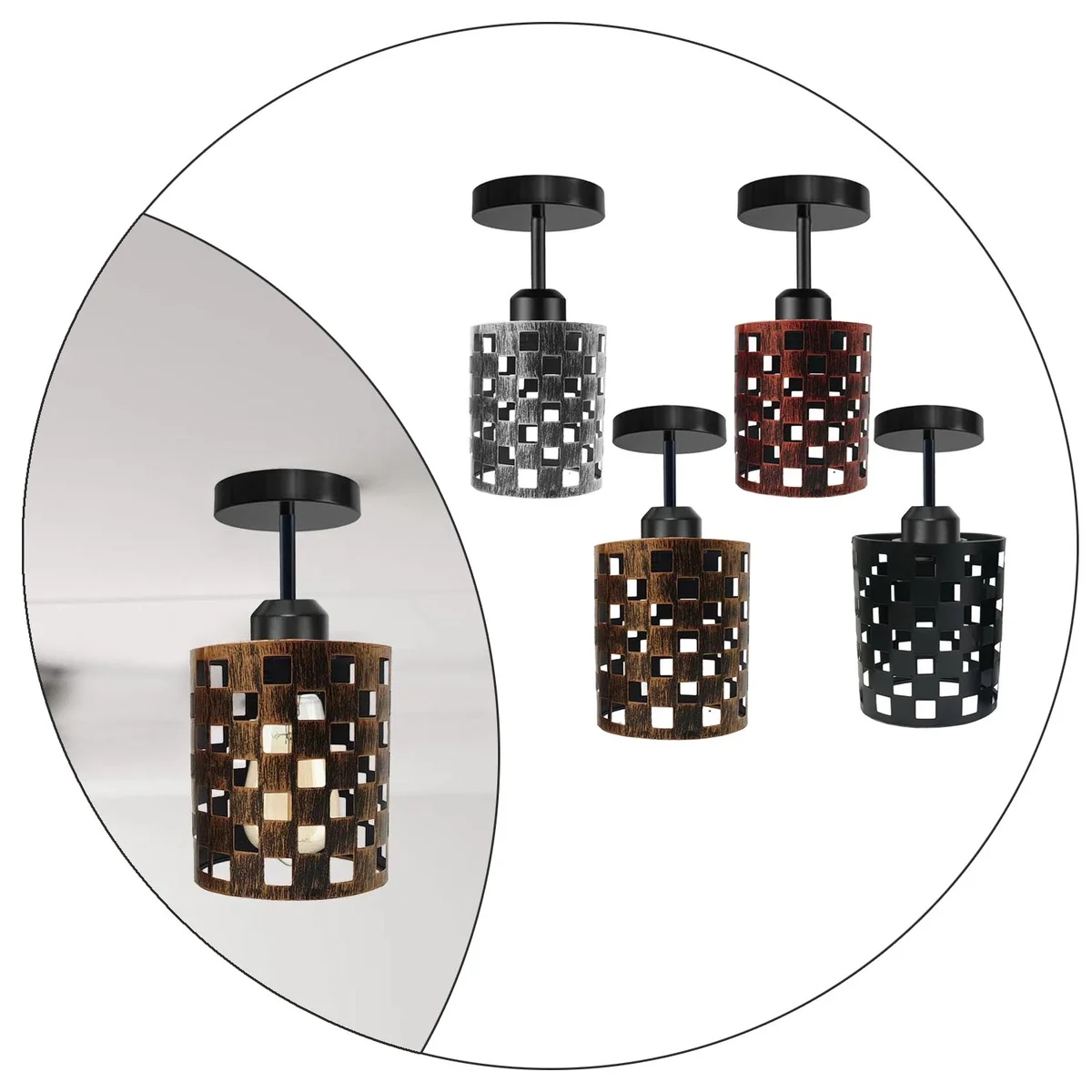 Modern black ceiling light with flush metal housing, E27 base and sleek rounded design.