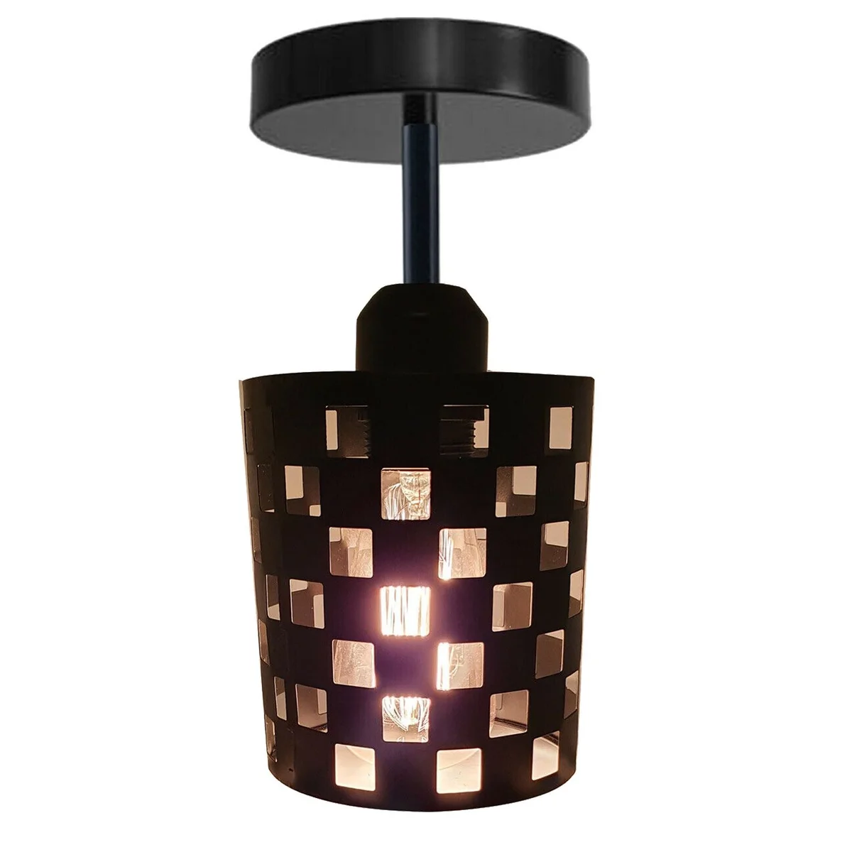Modern flush ceiling light with metal frame and E27 base, recessed 10cm plate for any bulb