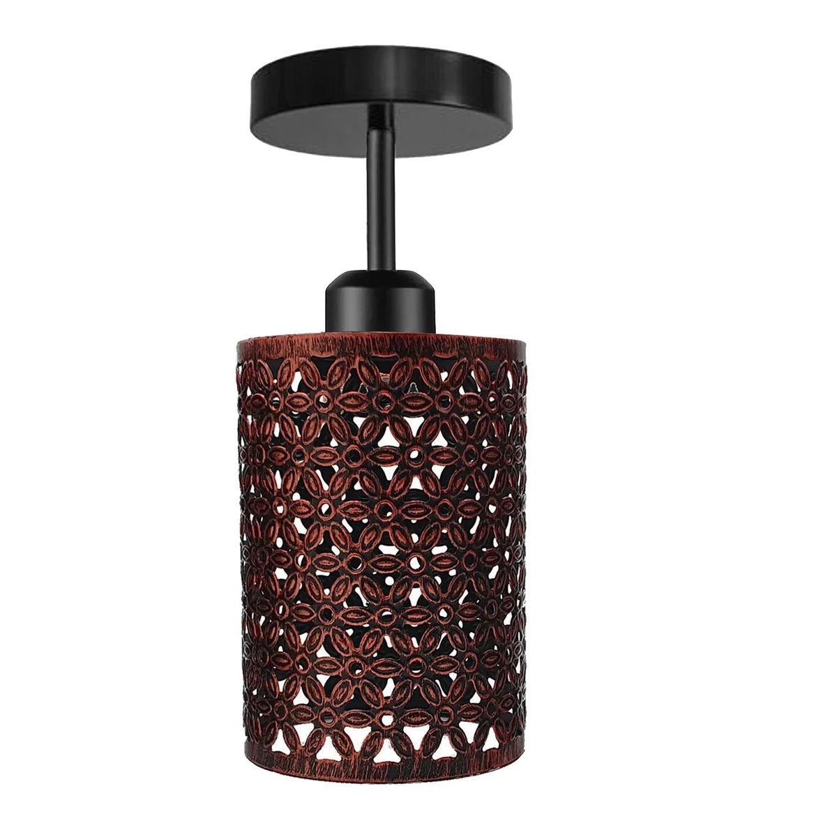 Black industrial ceiling lamp featuring a metal cage, E27 base, and 10 cm × 2 cm metal ceiling plate.