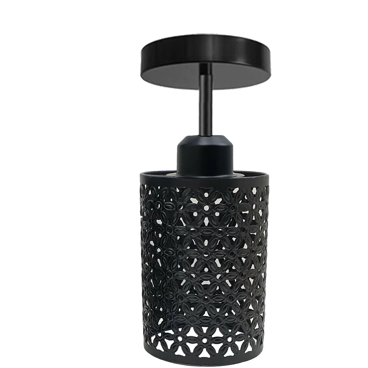 Metal industrial ceiling lamp in brushed copper with cage design, showing E27 base and light holder