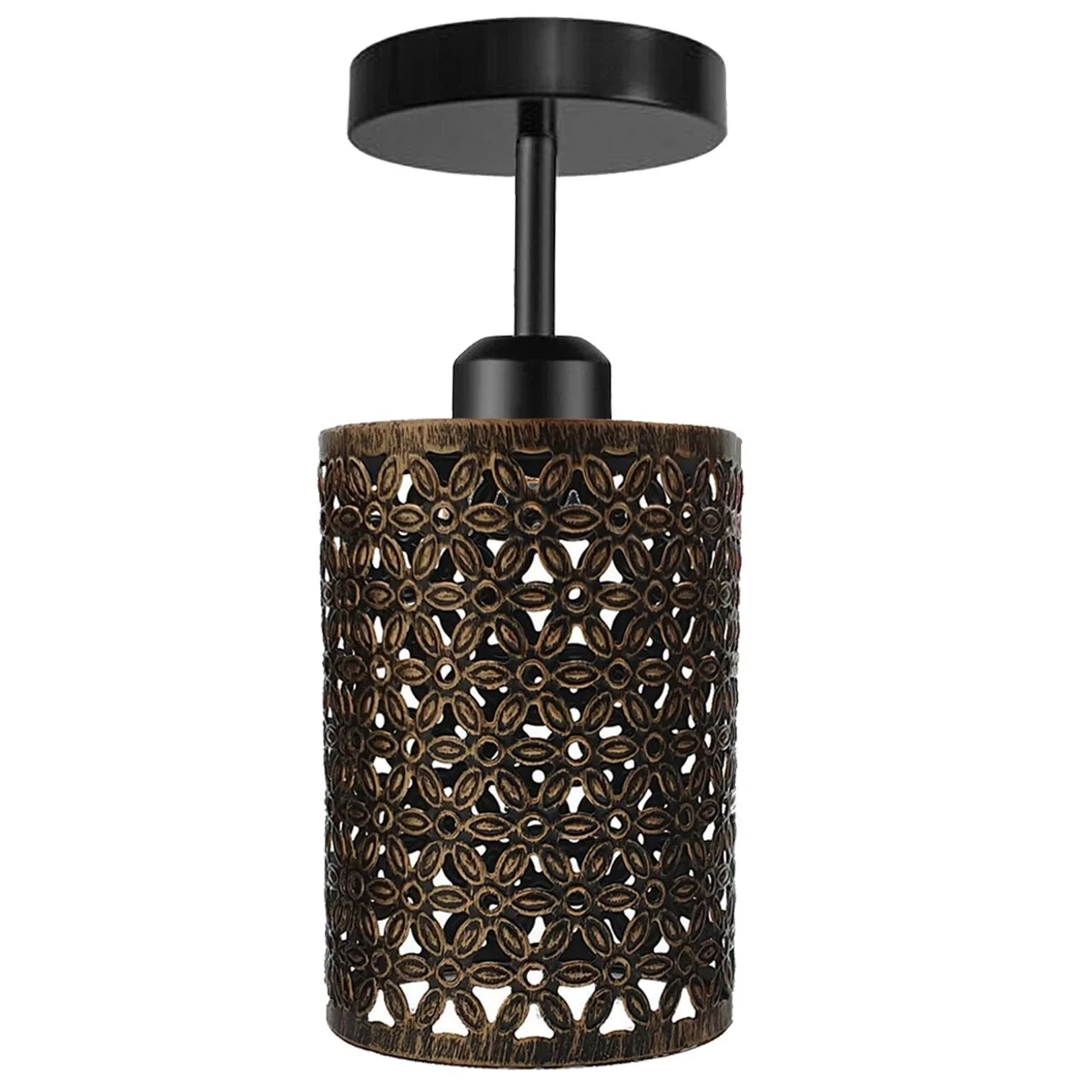 Cage‑style industrial ceiling lamp in black metal featuring a round base and hanging light holder.