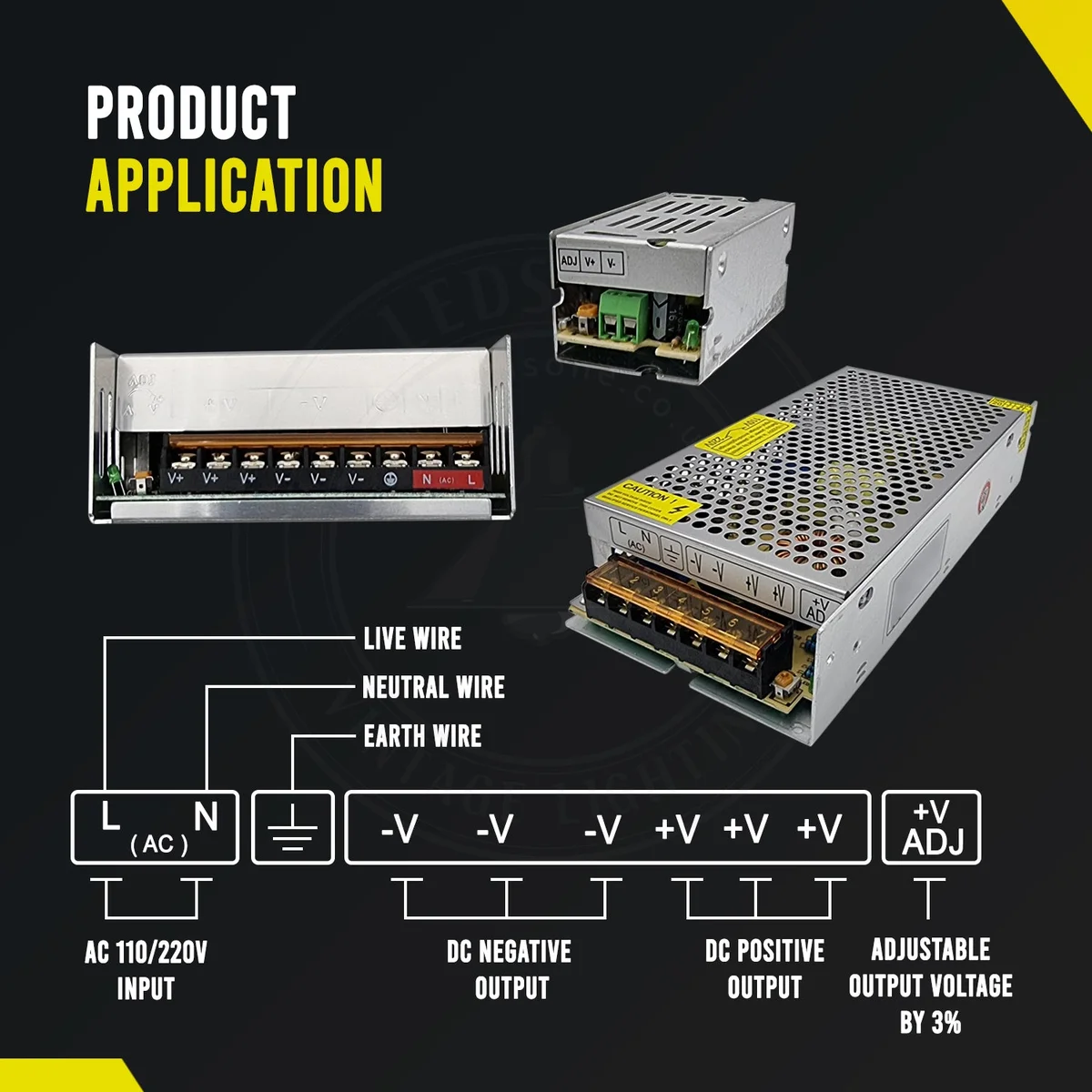 Ultra-thin aluminum DC 5V LED power supply with honeycomb heat sink and protective case, 10 W output, 2 A, IP20 rating.