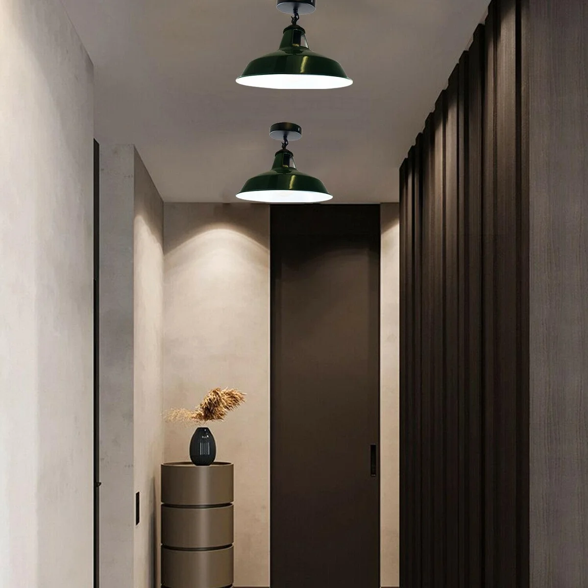 Industrial vintage metal pendant light fitting with 30cm dome shade in black