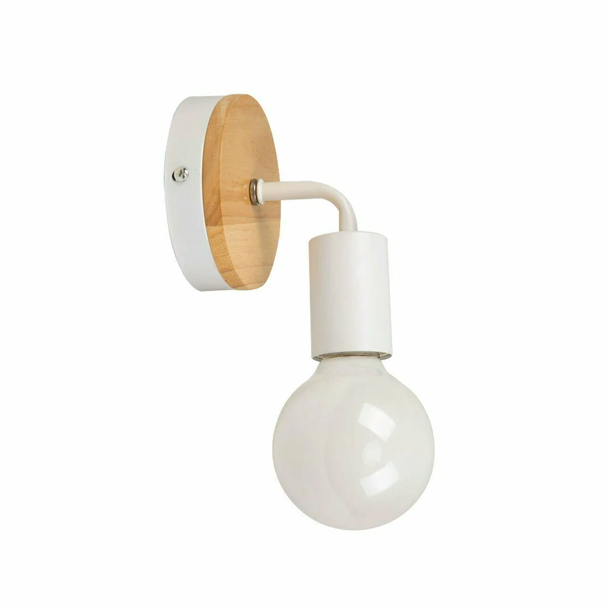 Retro wood metal wall lamp with black metal bracket, wood base, E27 screw socket, vintage industrial style