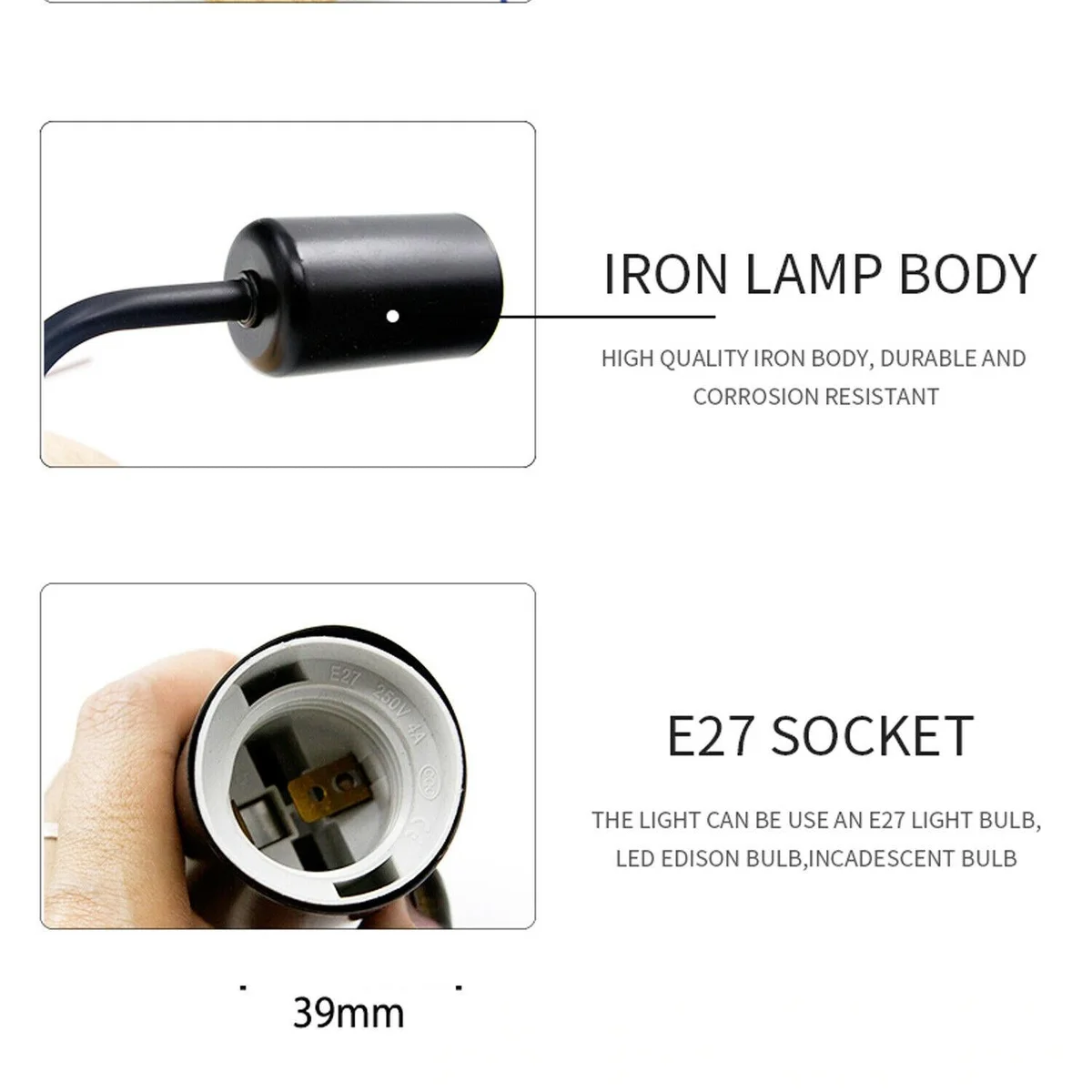 Retro wood wall sconce: black wood and metal frame with wrought‑iron base, hanging on wall in industrial style.