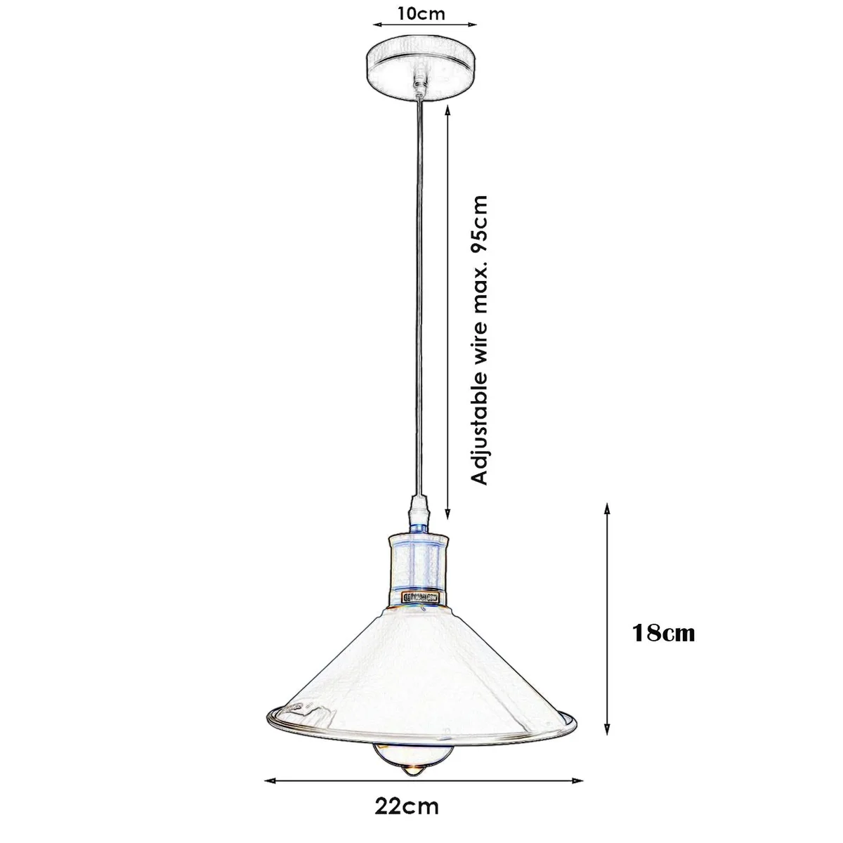 Adjustable wire pendant light with metal shade, 95cm cable, black E27 base – a modern fit for home décor.