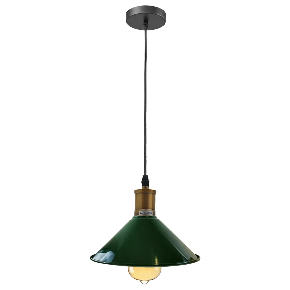 Vintage industrial pendant light in black with metal shade and 95cm cable, E27 lamp holder