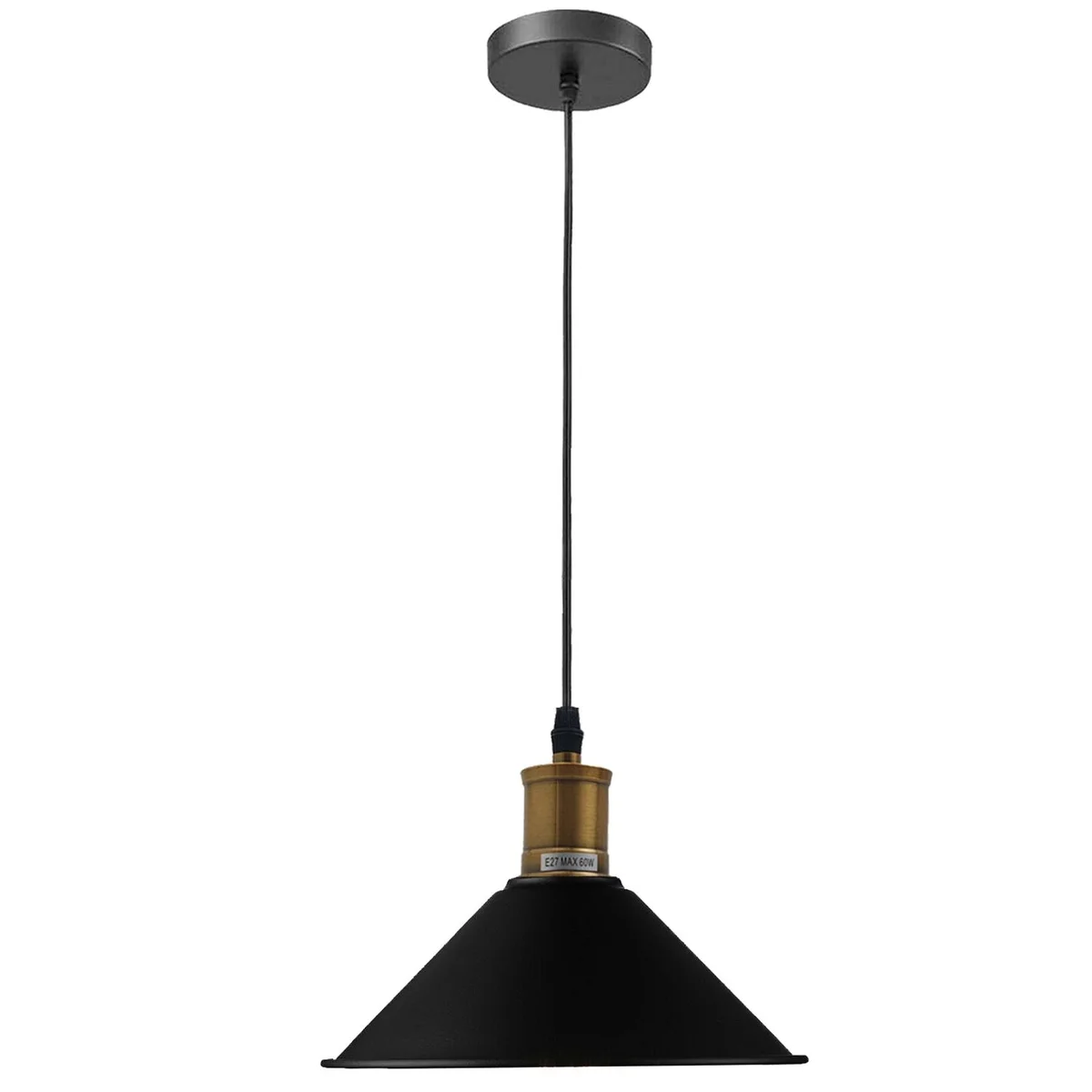 Black vintage industrial pendant light with metal shade