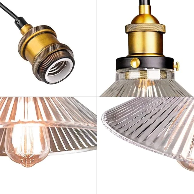 E27 bulb pendant light with amber glass shade, metal base, 10 cm ceiling plate, 25 cm shade, 95 cm PVC cable.