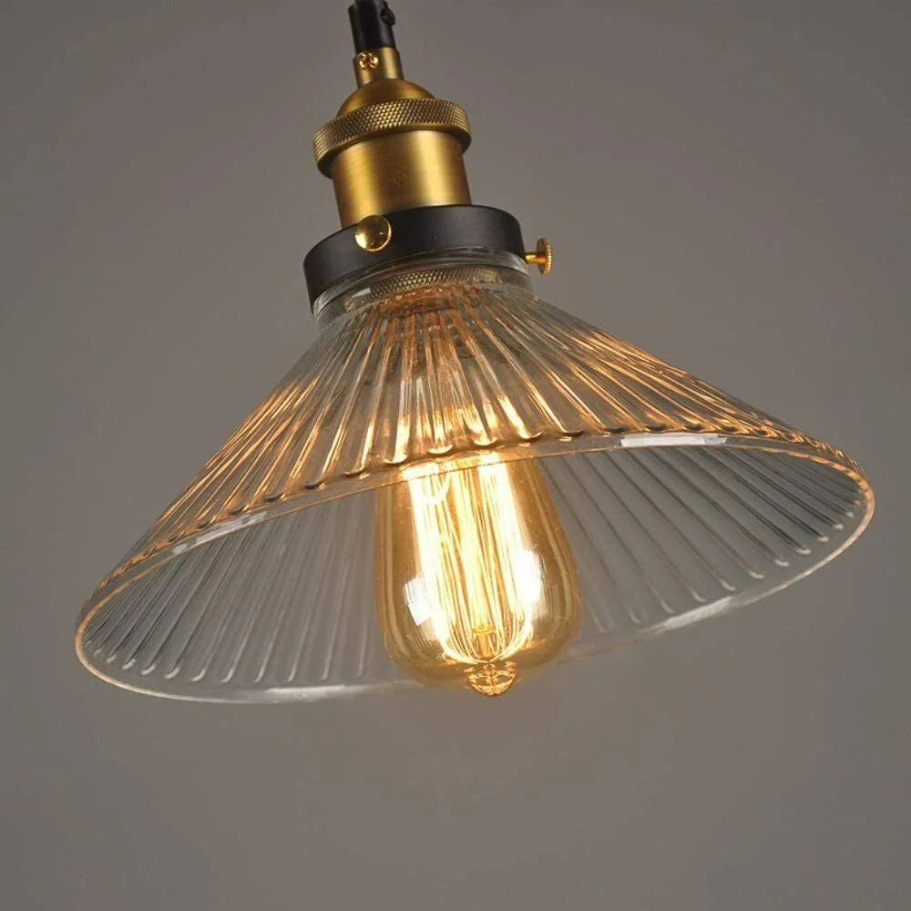 Industrial style ceiling light with metal and PVC base, amber glass shade, suspended by a 95 cm cable