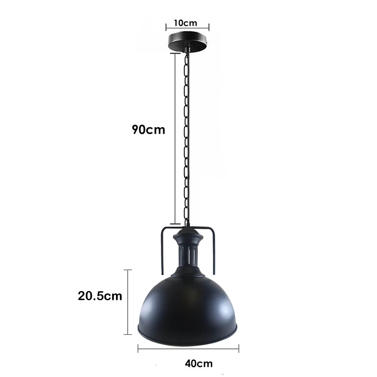 Industrial barn style metal pendant light – adjustable chain ceiling light with white dome shade.