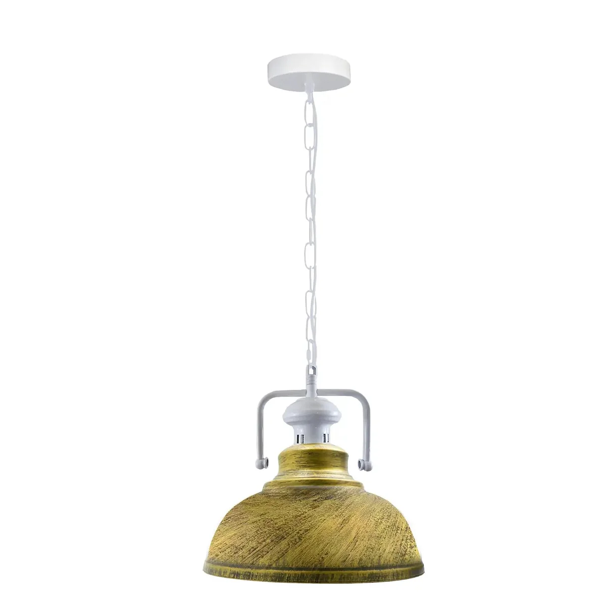 Industrial pendant ceiling light with metal dome shade, white inner, adjustable chain, finish, 40cm shade.