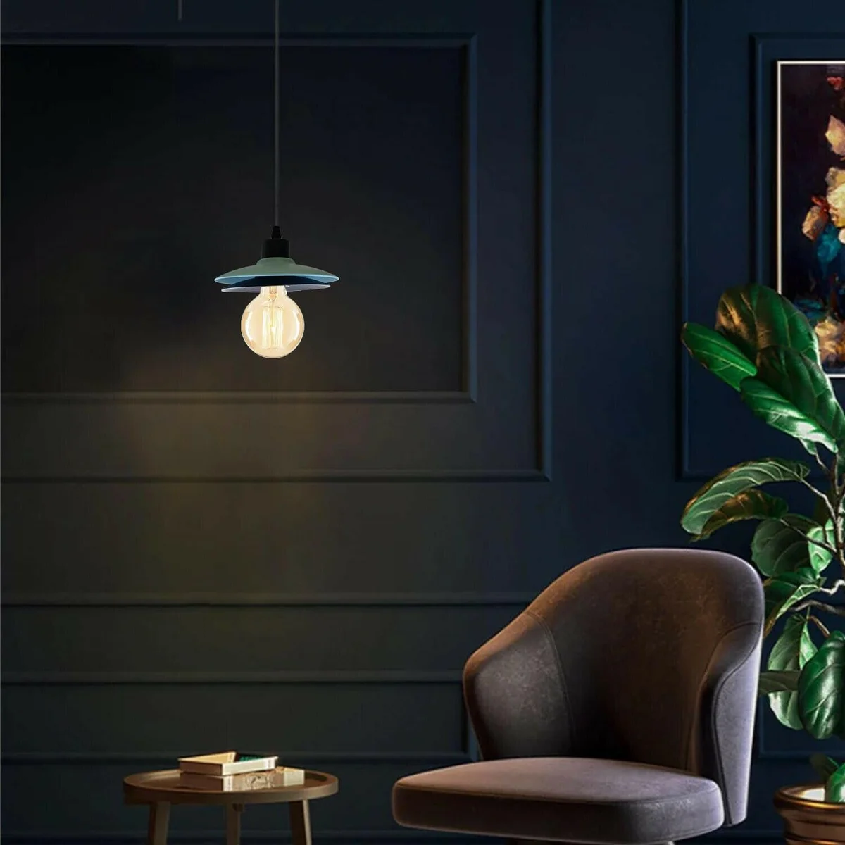 Black metal cage pendant light with 100mm diameter shade, 95cm cable, E27 pendant lighting.
