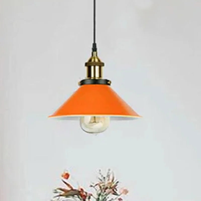 Orange and white metal lamp shade with E27 bulb pendant light, black iron finish, 95cm cable, 60W, 10cm ceiling rose.