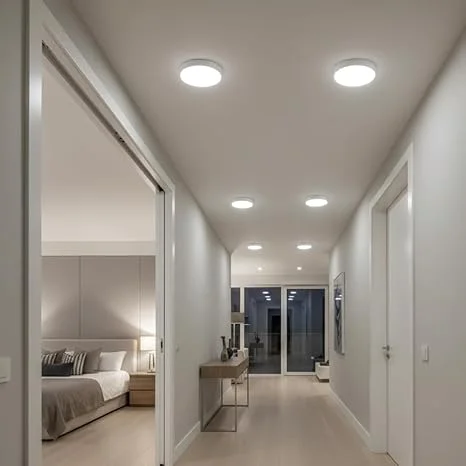 White LED recessed downlight panel, 120° beam and cool white light, perfect for kitchen bathroom lighting.