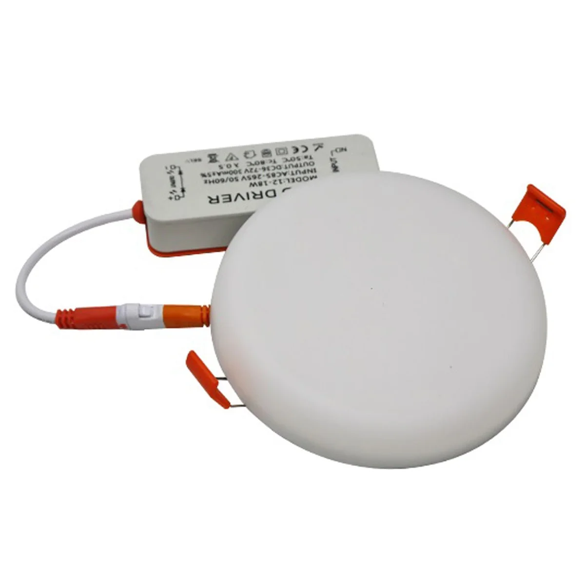 White recessed panel light in ceiling, visible LED glow and spring-clip mounting