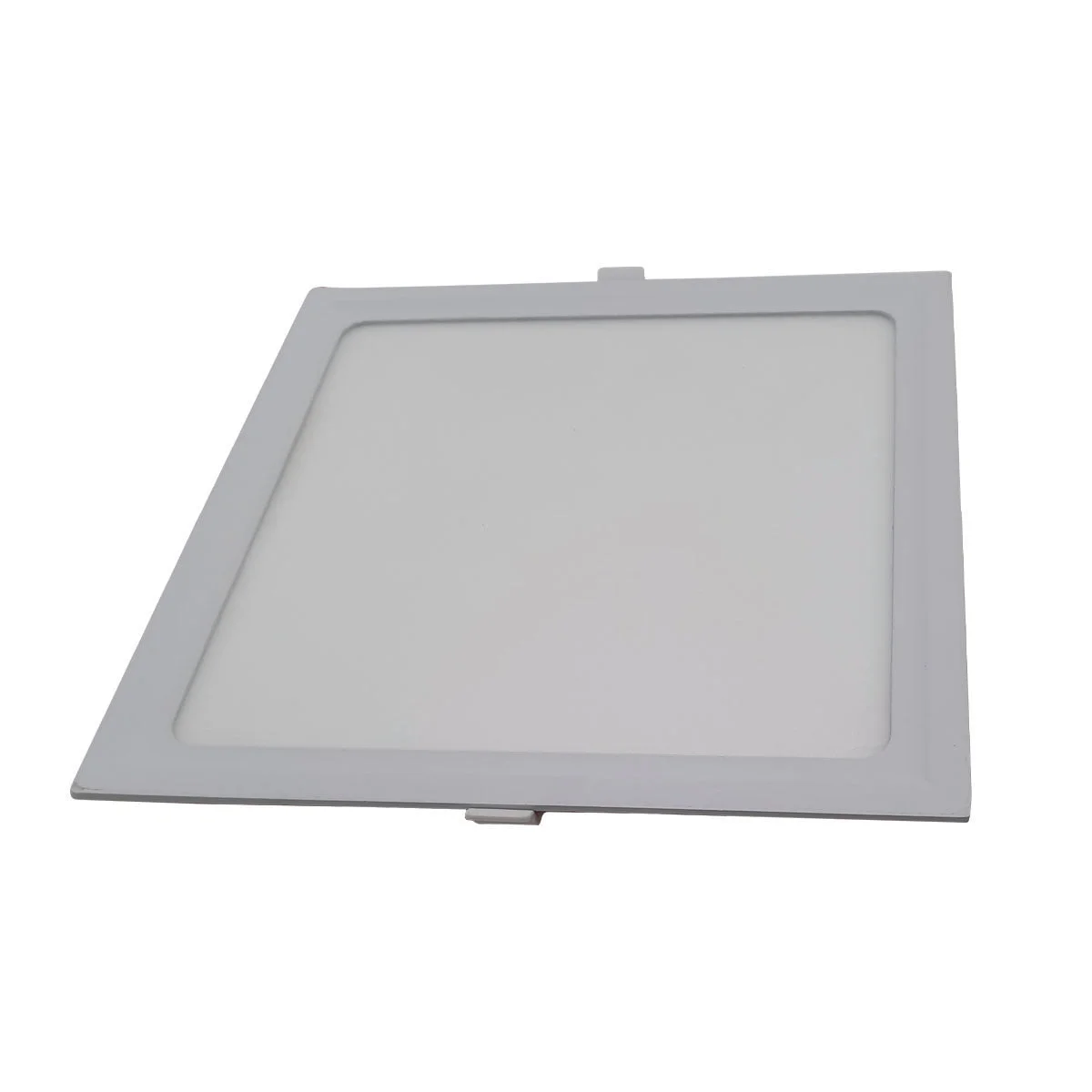 Slim white square LED panel light with aluminium and acrylic body, 5W output, 550 lumens, cool white 6000K.