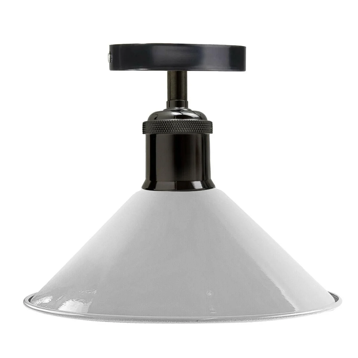 Metal pendant ceiling light with conical white shade and black mounting roll, ideal for indoor living rooms.