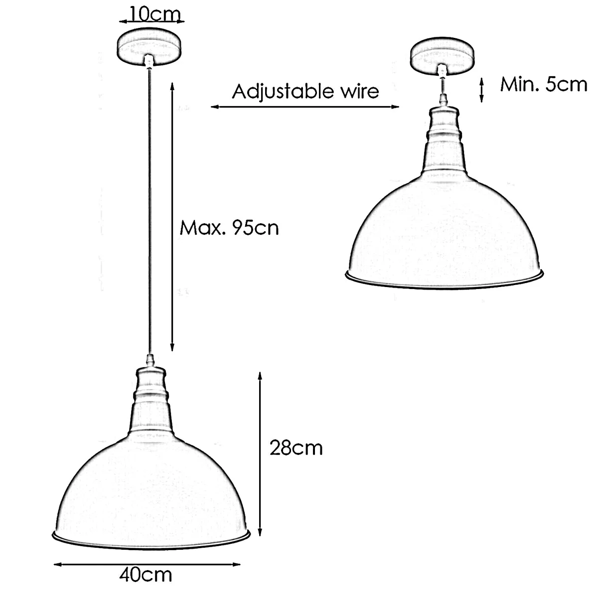 Red retro pendant light with angled metal hood, PVC cord, 95cm suspension, suitable for kitchen island lighting