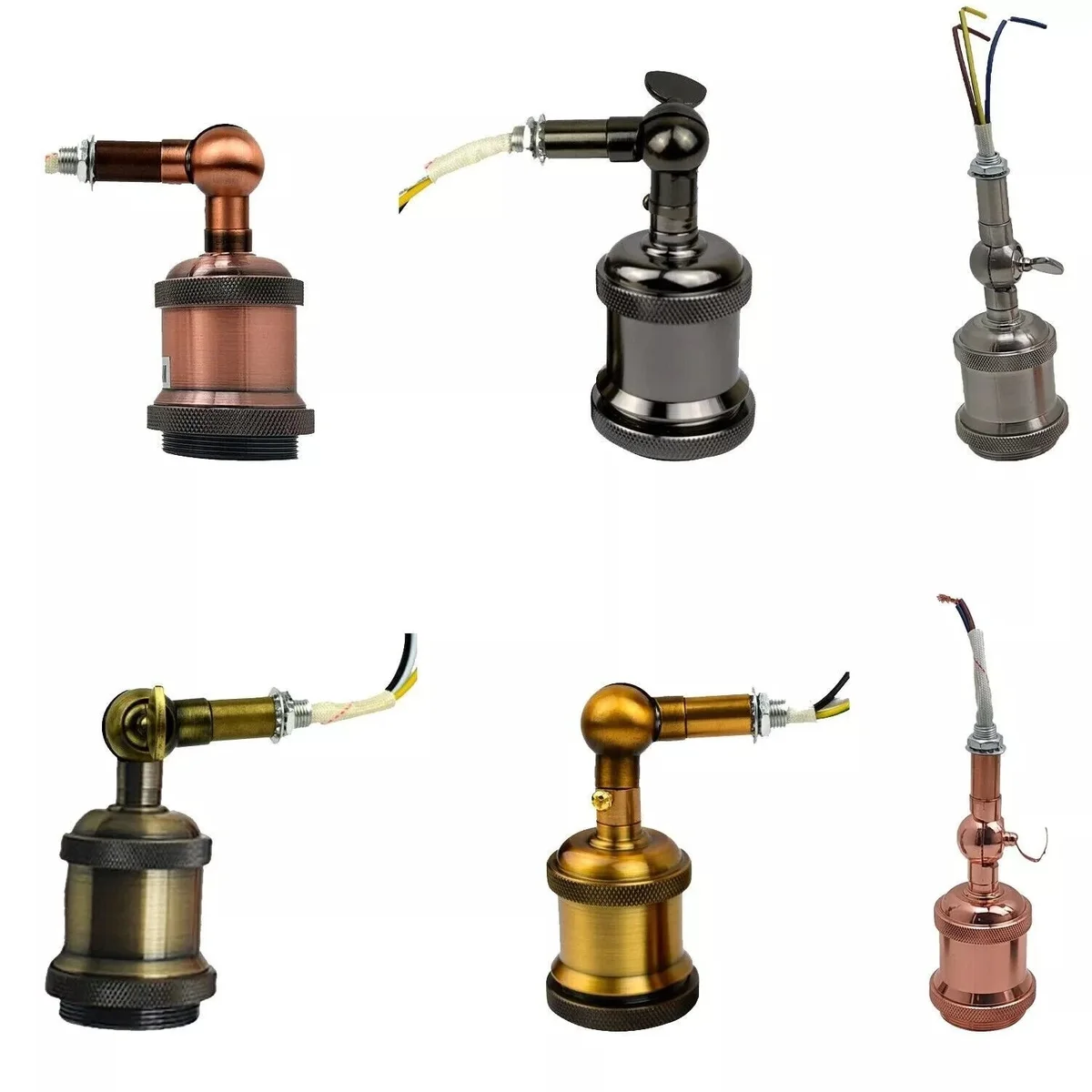 Metal lamp holder with adjustable switch, E27 base for 240V wall lighting fixtures, suitable for indoor use