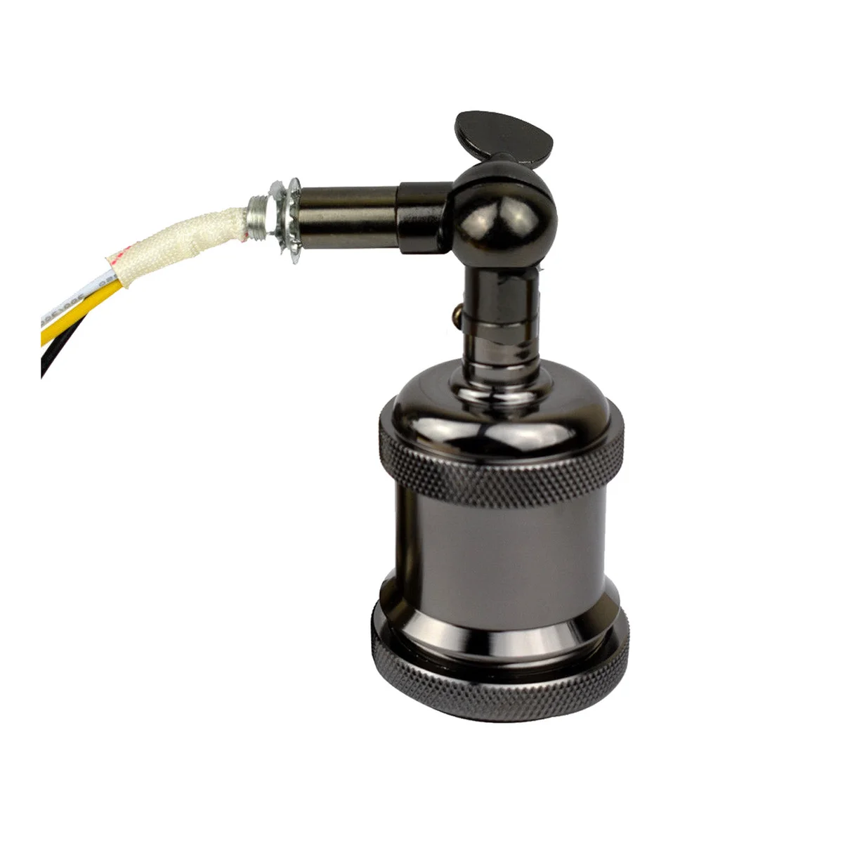 Adjustable wall light fitting: compact metal holder with E27 base and switch for hardwired indoor use.