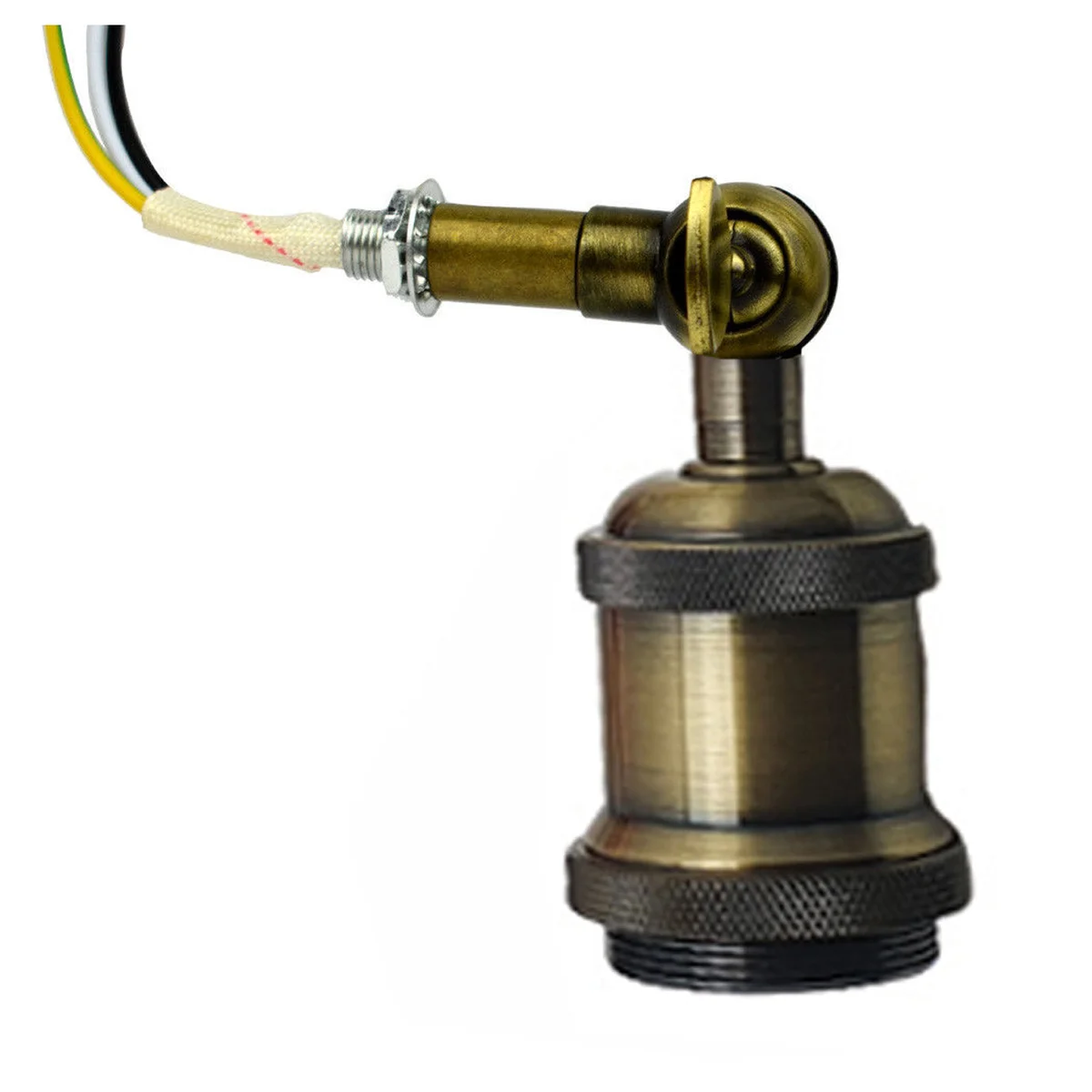 Metal wall light holder with adjustable switch for E27 base, hardwired, indoor use.