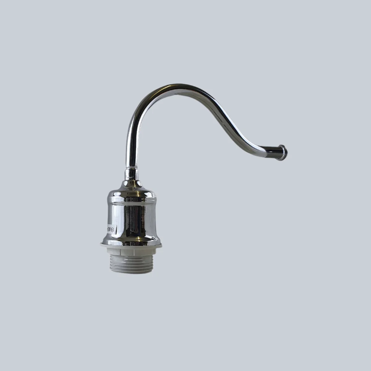 Retro wall light holder with swan neck metal fixture in black finish.