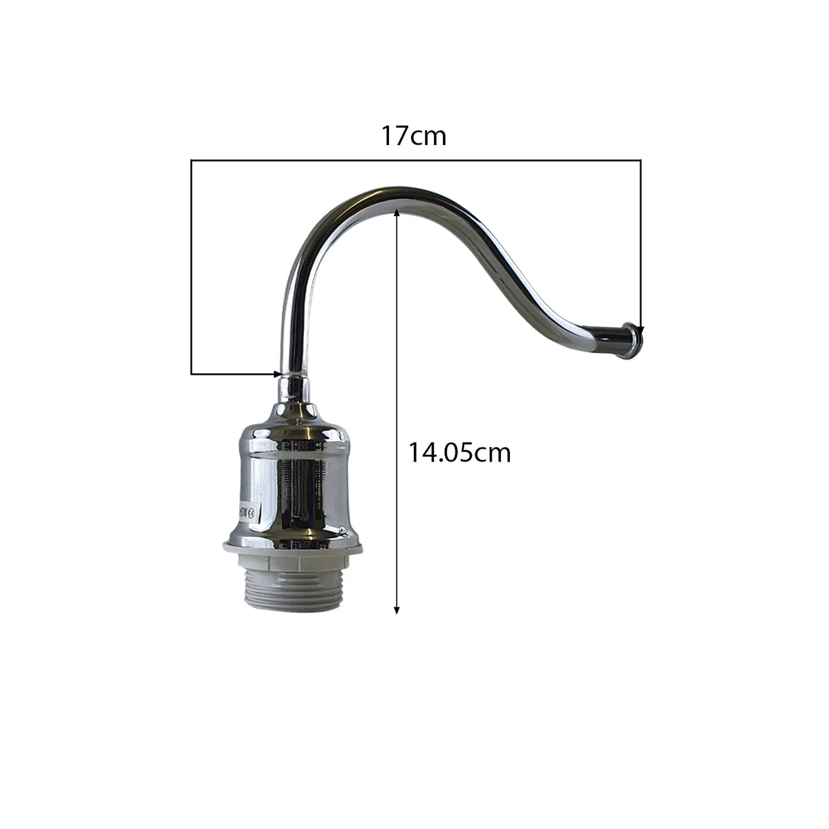 Metal swan‑neck industrial wall lamp holder in black, copper or chrome, mounted on wall, compatible with E27 sockets.