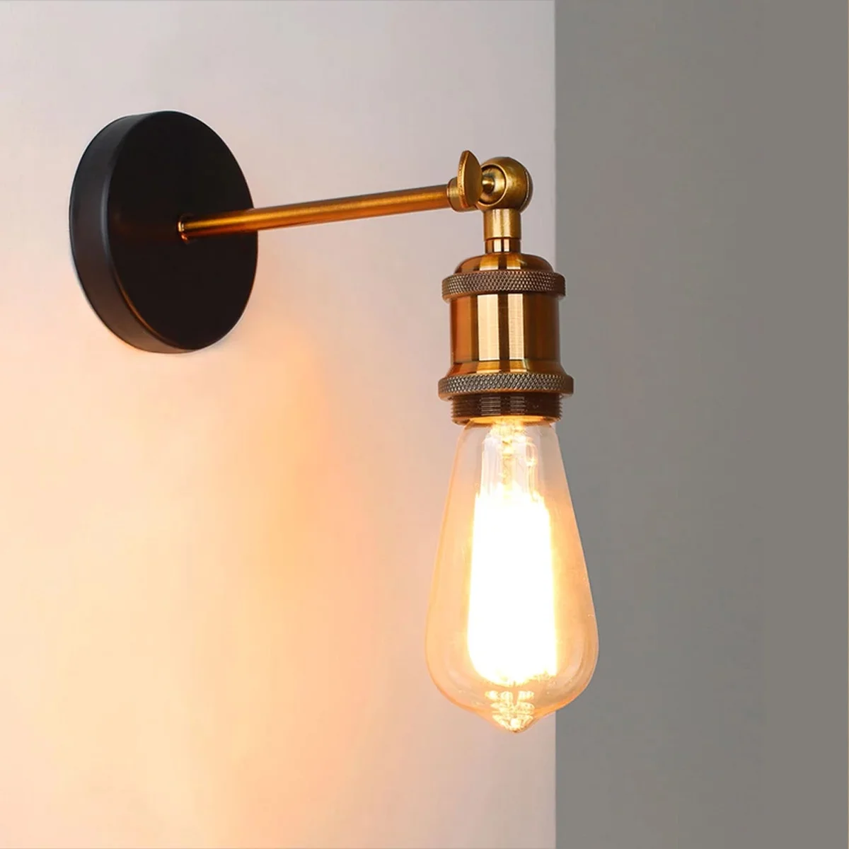 vintage industrial wall sconce, black metal, E27 screw base.