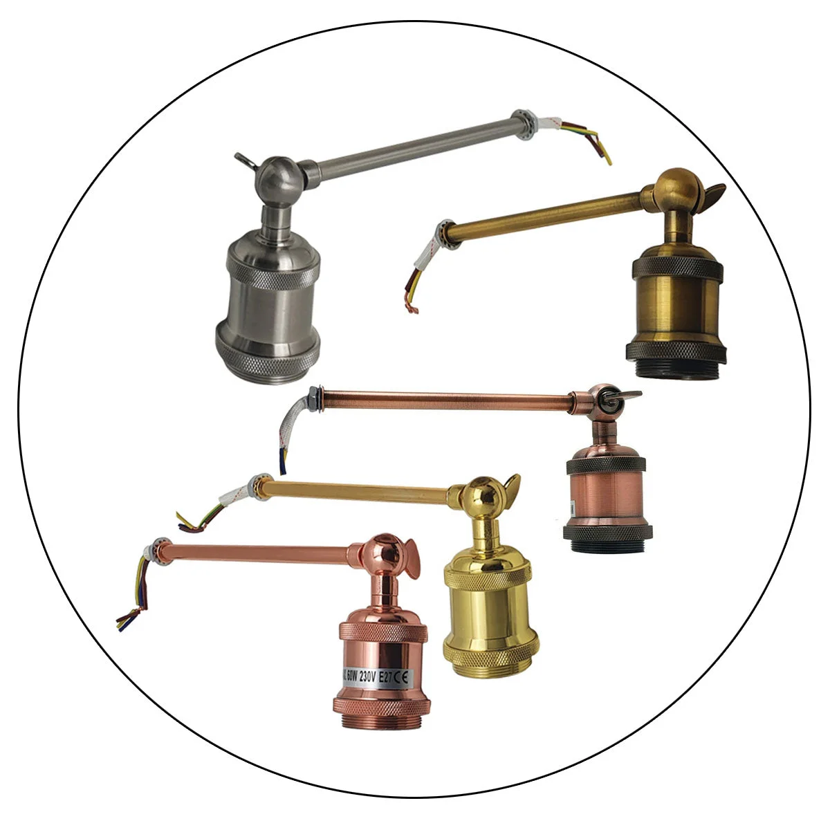 Metal wall lamp holder with vintage industrial design featuring E27 screw base.