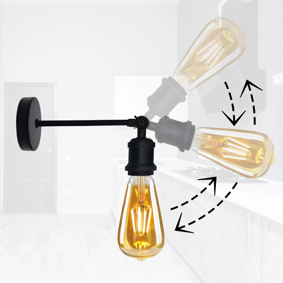 Hardwired wall sconce with metal frame, E27 base, industrial style.