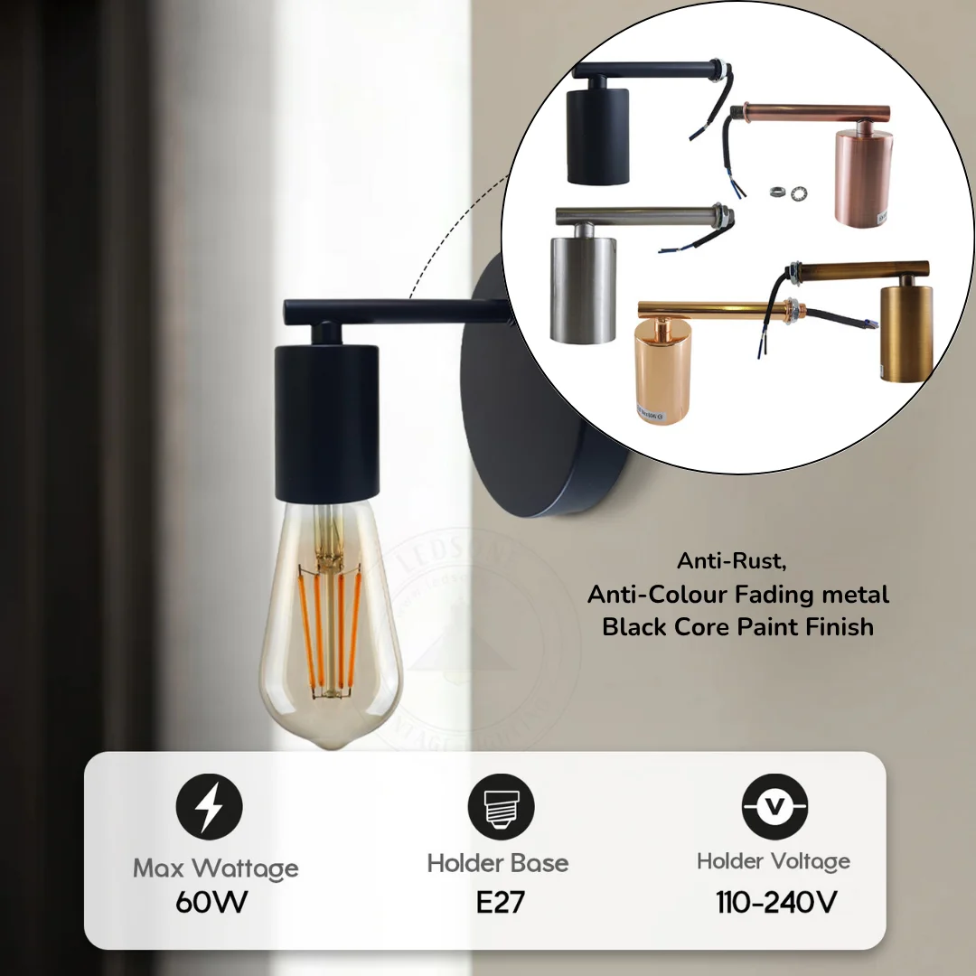 Short arm wall light with sleek metal arm, 10.5cm, chrome finish, white interior hood, modern design, E27 socket.