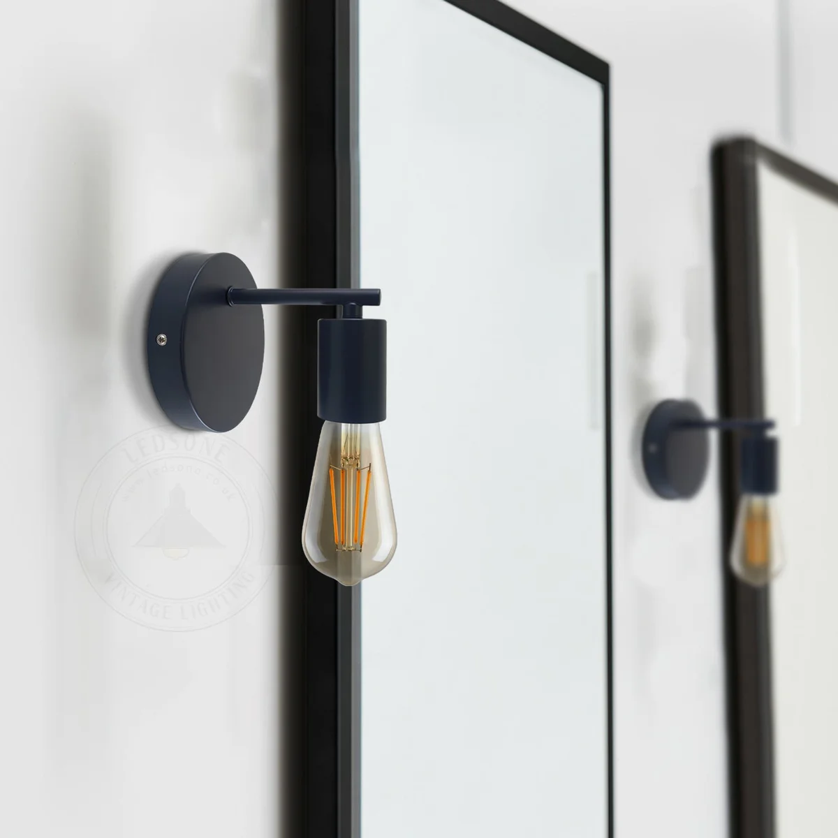E27 lamp wall light: short metal arm sconce, 105 mm thin holder, chrome finish, white hood, modern interior glow.