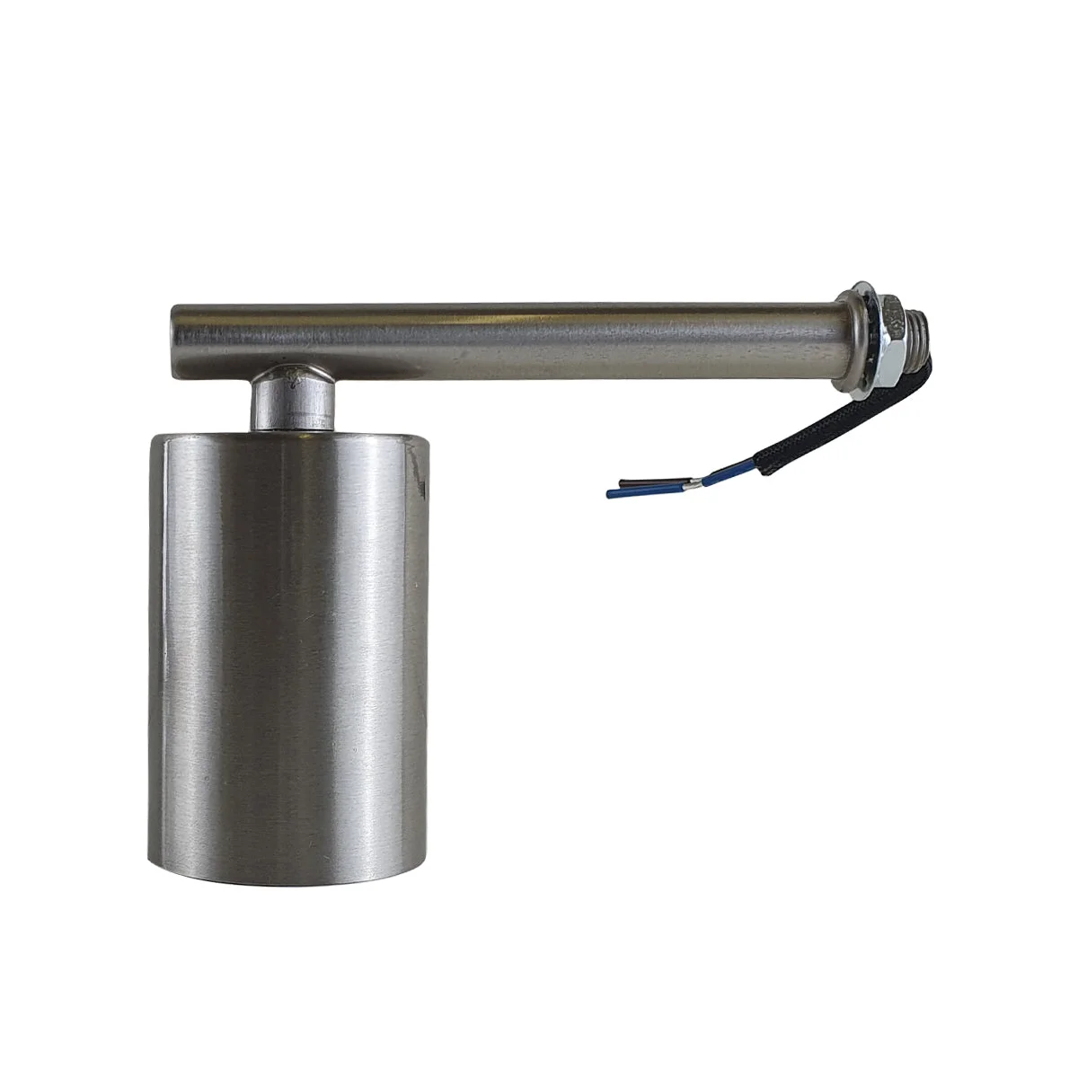 Metal arm wall light in chrome with white interior hood, thin 105mm sconce mounted on wall.