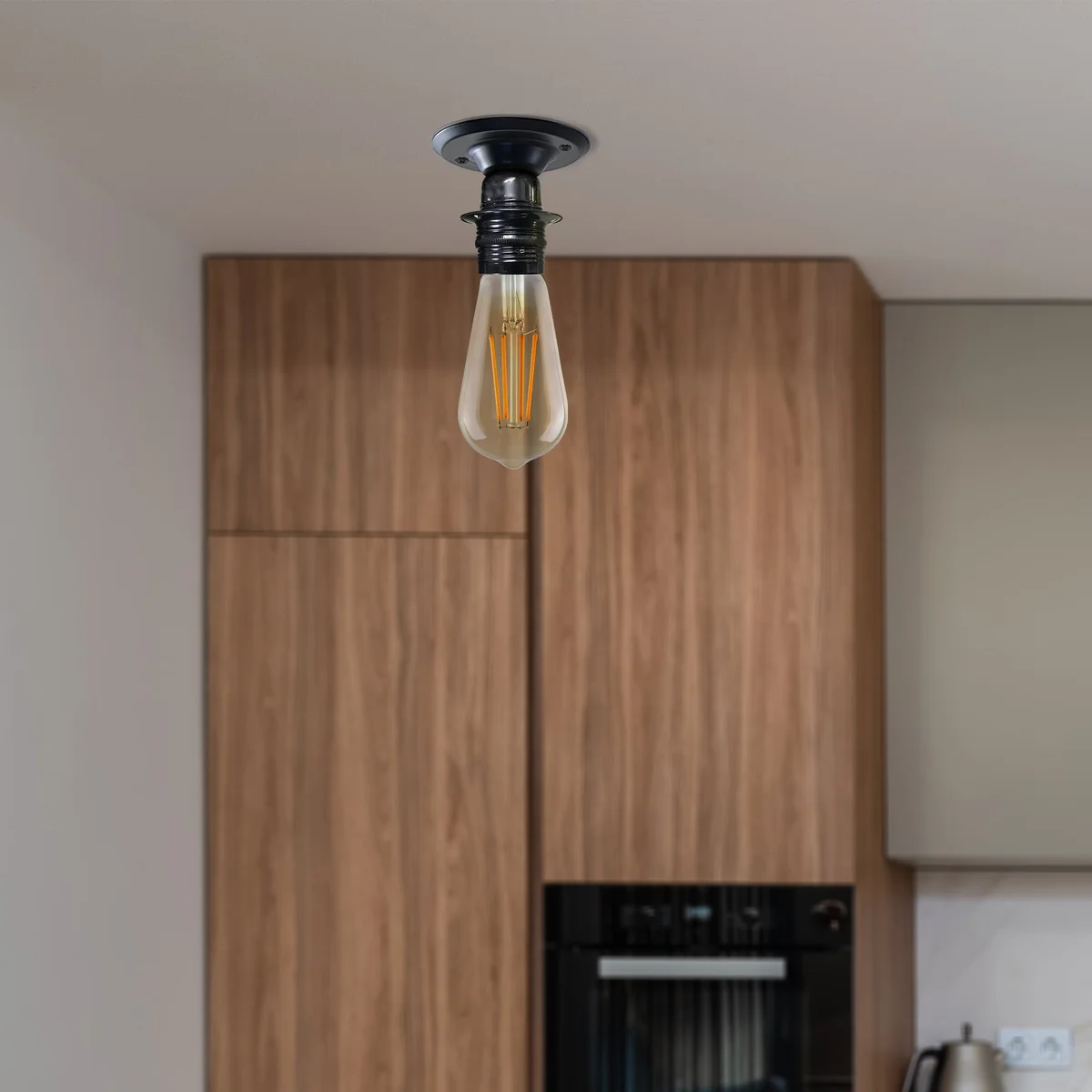New 75mm metal ceiling hook front fitting with single outlet, smooth metal surface, 7.5cm diameter, comes with screws.