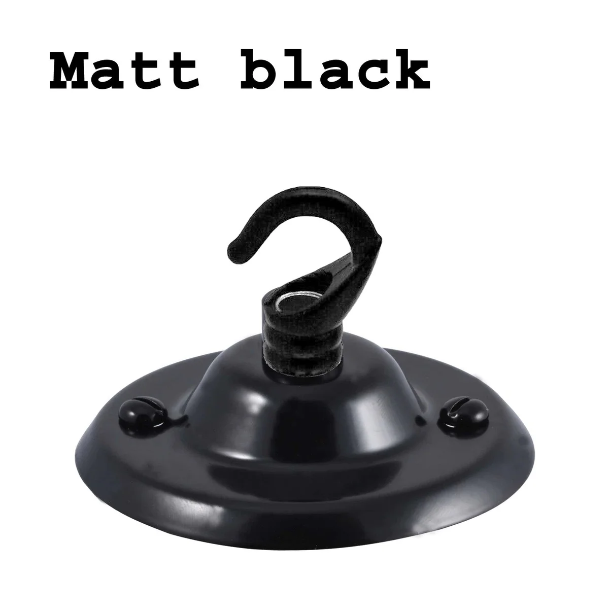 Metal ceiling hook with outlet, 75mm front fitting, 7.5cm diameter, smooth metal surface, no glass.