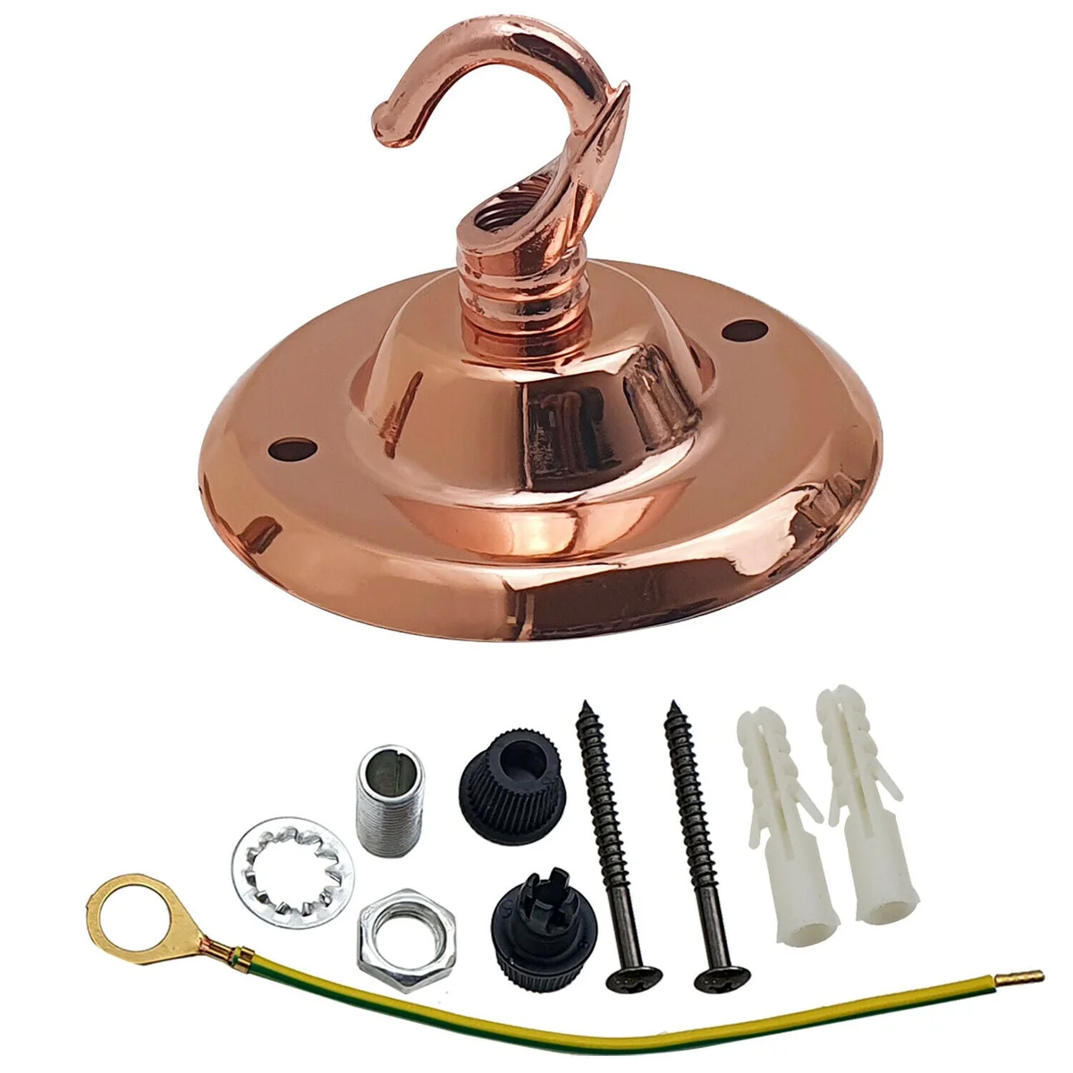 75mm metal ceiling hook with outlet, single point, smooth surface, includes screws