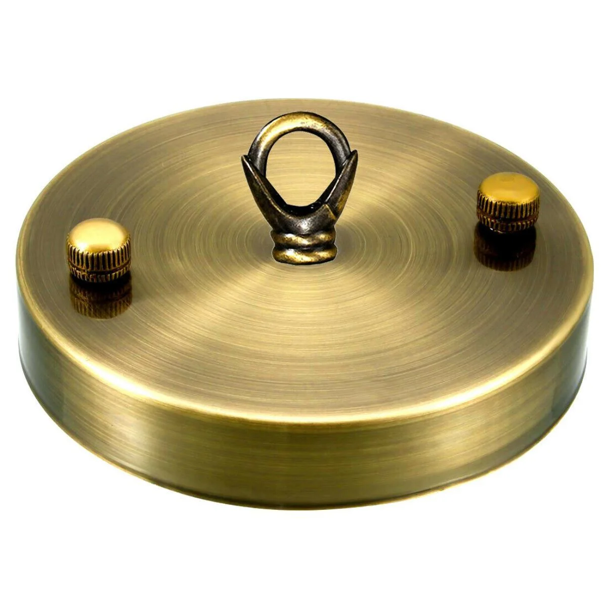 White metal pendant lighting hook, 10cm diameter round rose with hook ring, fine screws included